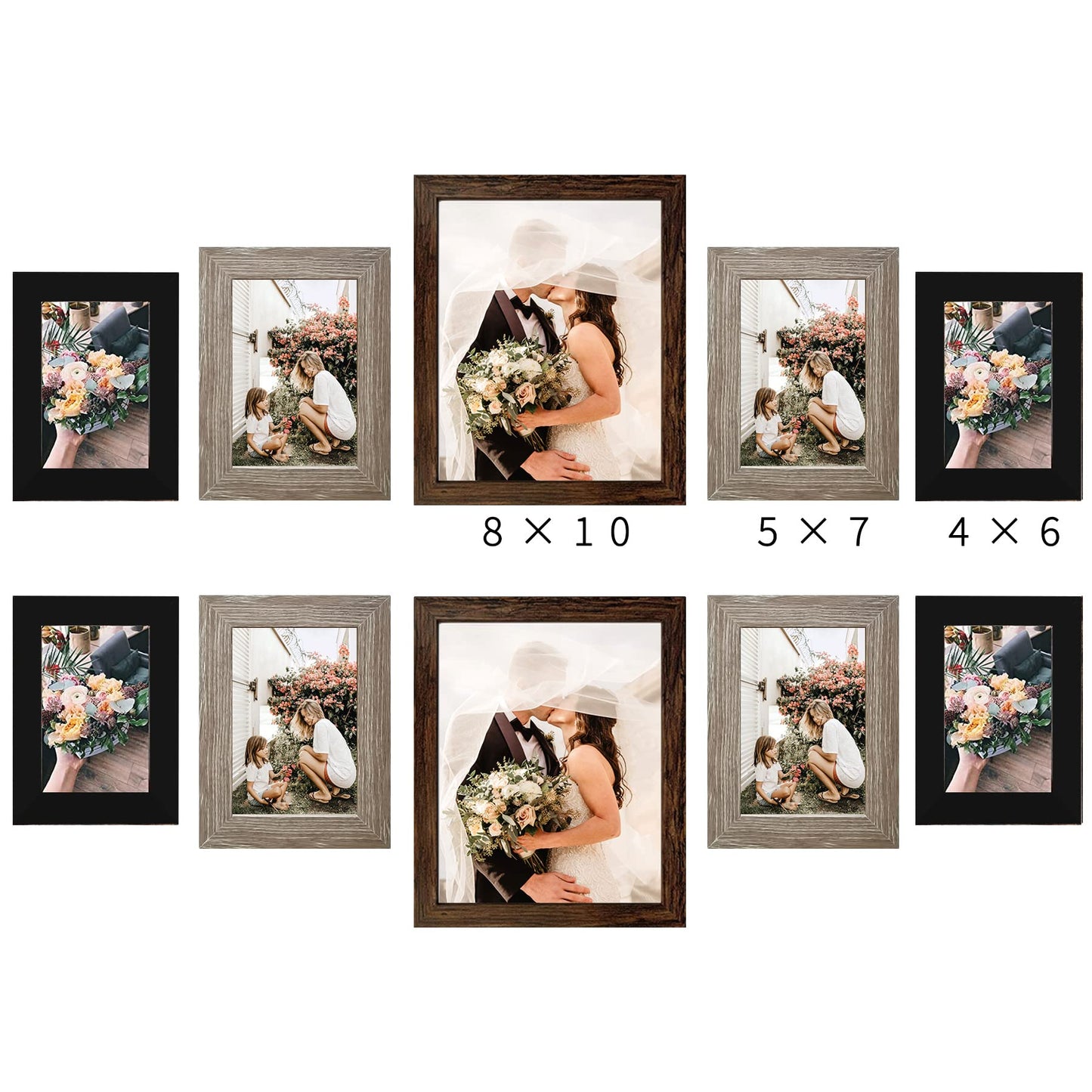 Picture Frame Set 10-Pack, Gallery Wall Frame Collage with 8x10 5x7 4x6 Frames in 3 Different Finishes