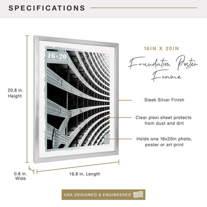 Foundation Poster Frame Traditional Brass, Vertical & Horizontal Wall Hanging Large Picture Frame for Photos, Posters & Art Prints