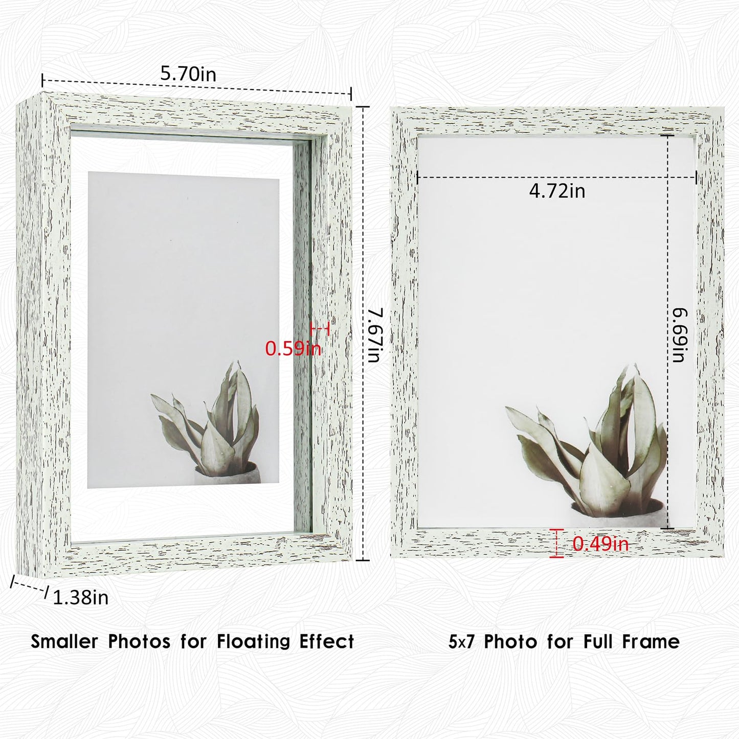 Floating Frame Set of 2, Double Glass Rustic Photo Frame for Wall Hanging or Tabletop, Display 4x6 or 3x5 Photo for Floating Effect