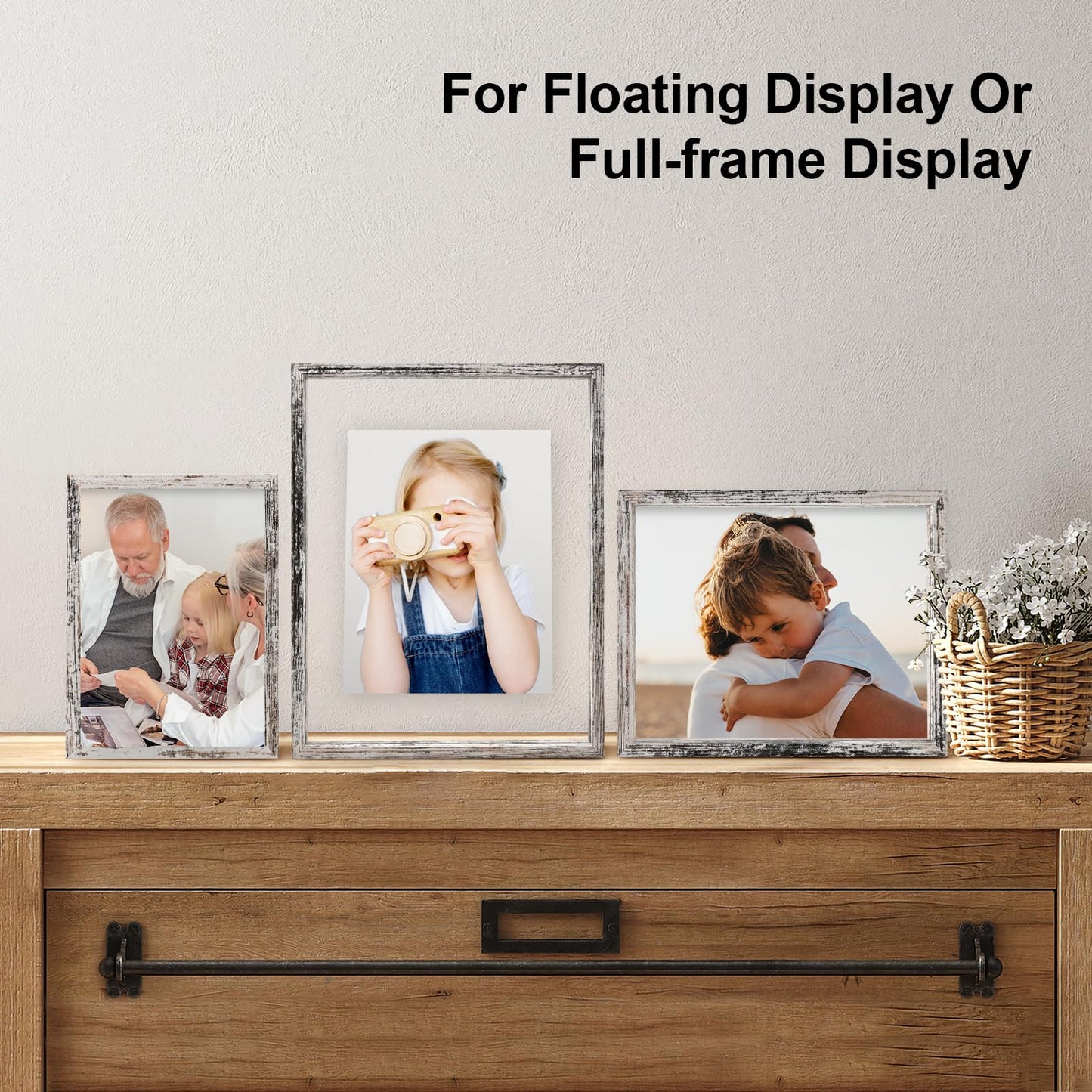 Floating Frames Set of 2, Double Glass Picture Frame, Made of Solid Wood Display Any Size Photo up to 11x14, Wall Mount or Tabletop Standing