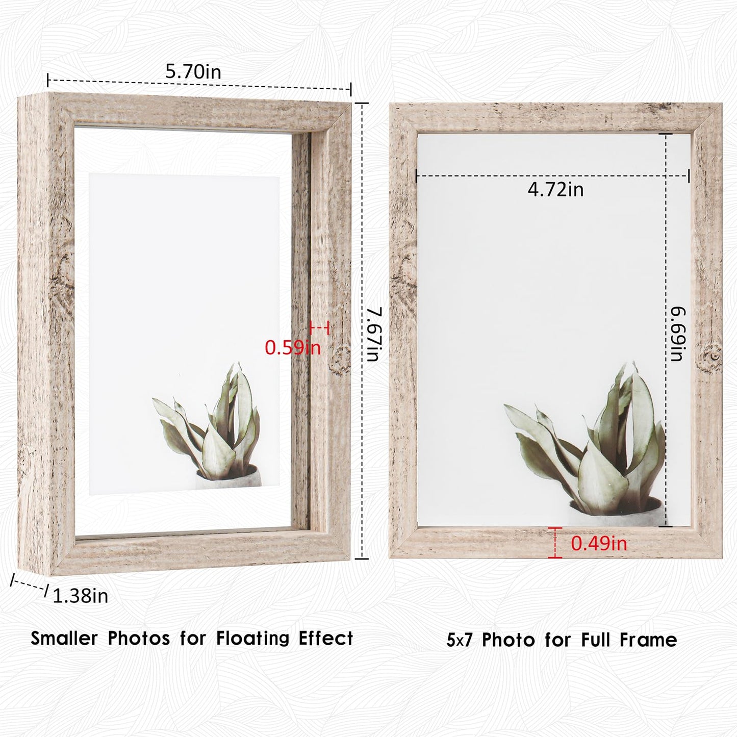 Floating Frame Set of 2, Double Glass Rustic Photo Frame for Wall Hanging or Tabletop, Display 4x6 or 3x5 Photo for Floating Effect