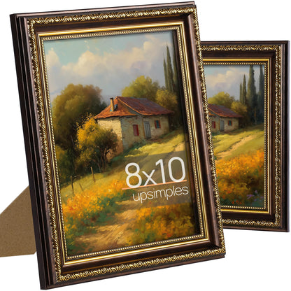 Picture Frame with Real Glass, 2 Pack Ornate Vintage Picture Frames for Wall or Tabletop Display