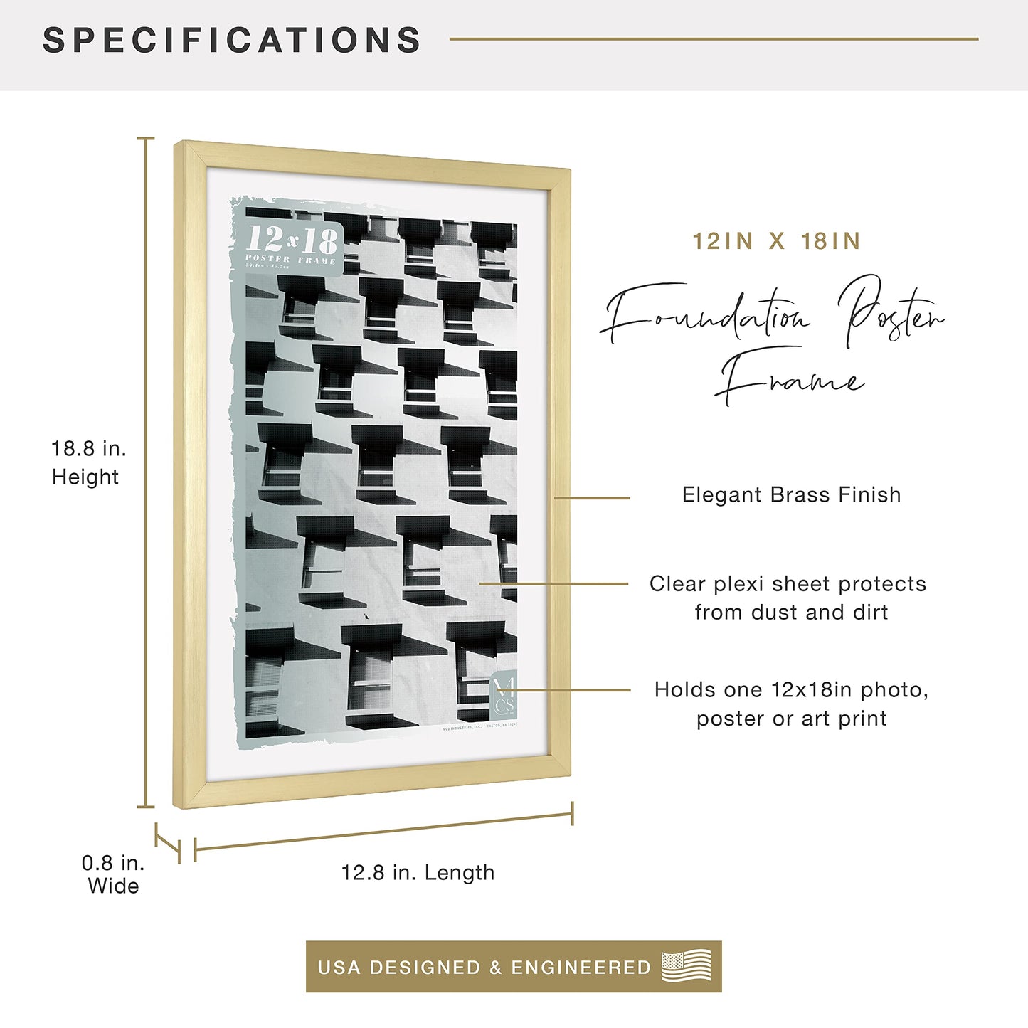 Foundation Poster Frame Traditional Brass, Vertical & Horizontal Wall Hanging Large Picture Frame for Photos, Posters & Art Prints