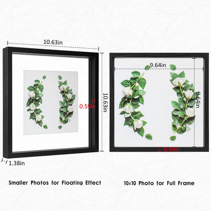 Floating Frame Set of 2, Double Glass Rustic Photo Frame for Wall Hanging or Tabletop, Display 4x6 or 3x5 Photo for Floating Effect