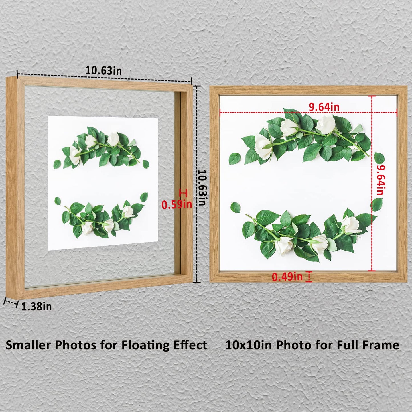 Floating Frame Set of 2, Double Glass Rustic Photo Frame for Wall Hanging or Tabletop, Display 4x6 or 3x5 Photo for Floating Effect