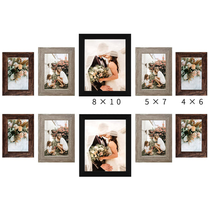 Picture Frame Set 10-Pack, Gallery Wall Frame Collage with 8x10 5x7 4x6 Frames in 3 Different Finishes