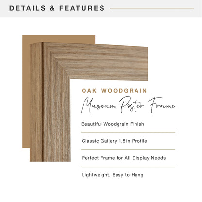 Museum Poster Frame Medium Oak, Vertical & Horizontal Wall Hanging Large Picture Frame for Photos, Posters & Art Prints