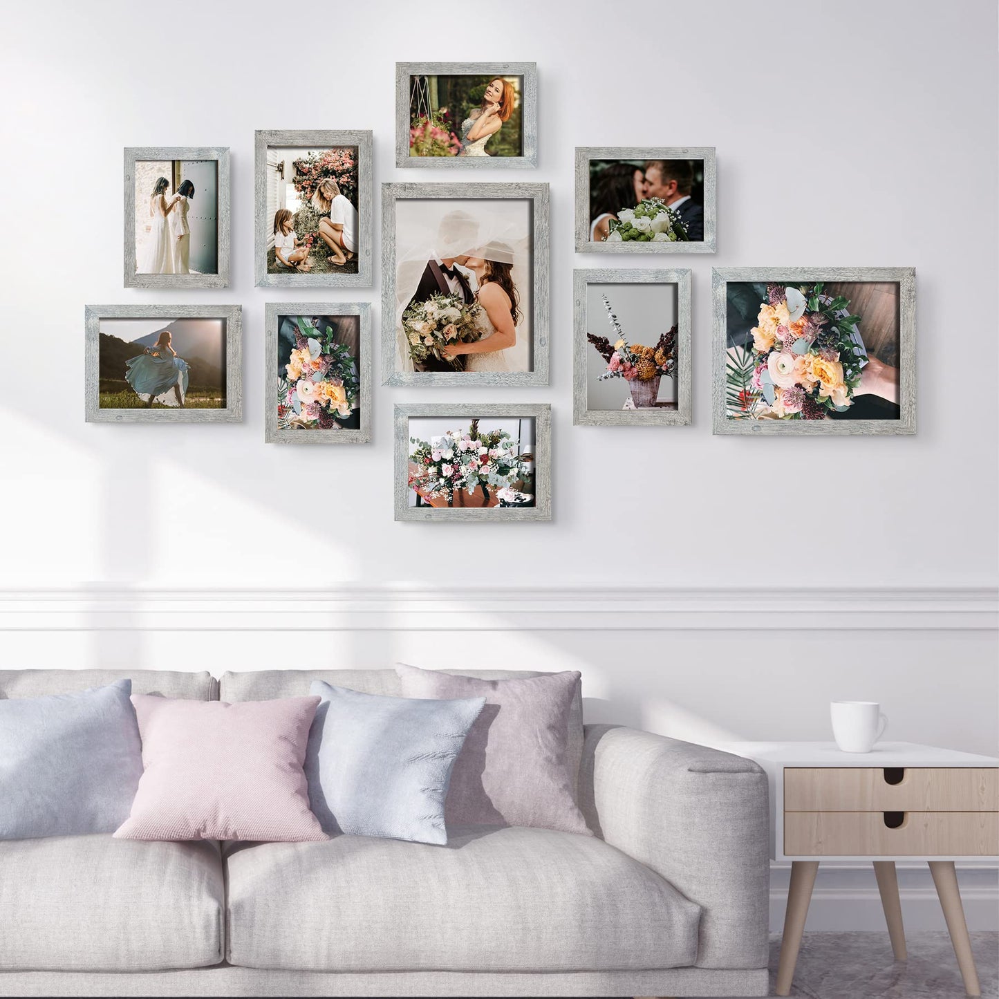 Picture Frame Set 10-Pack, Gallery Wall Frame Collage with 8x10 5x7 4x6 Frames in 3 Different Finishes