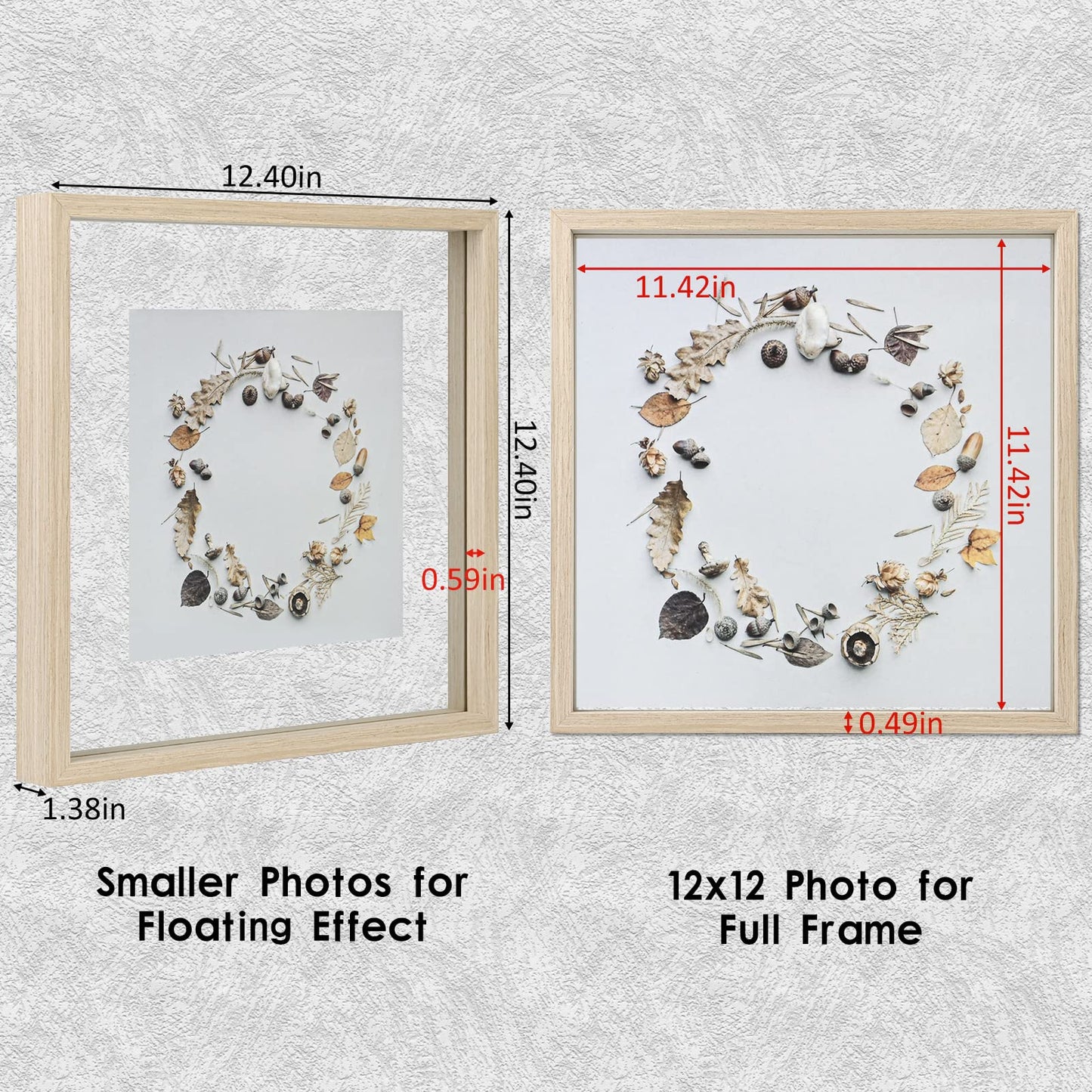 Floating Frame Set of 2, Double Glass Rustic Photo Frame for Wall Hanging or Tabletop, Display 4x6 or 3x5 Photo for Floating Effect