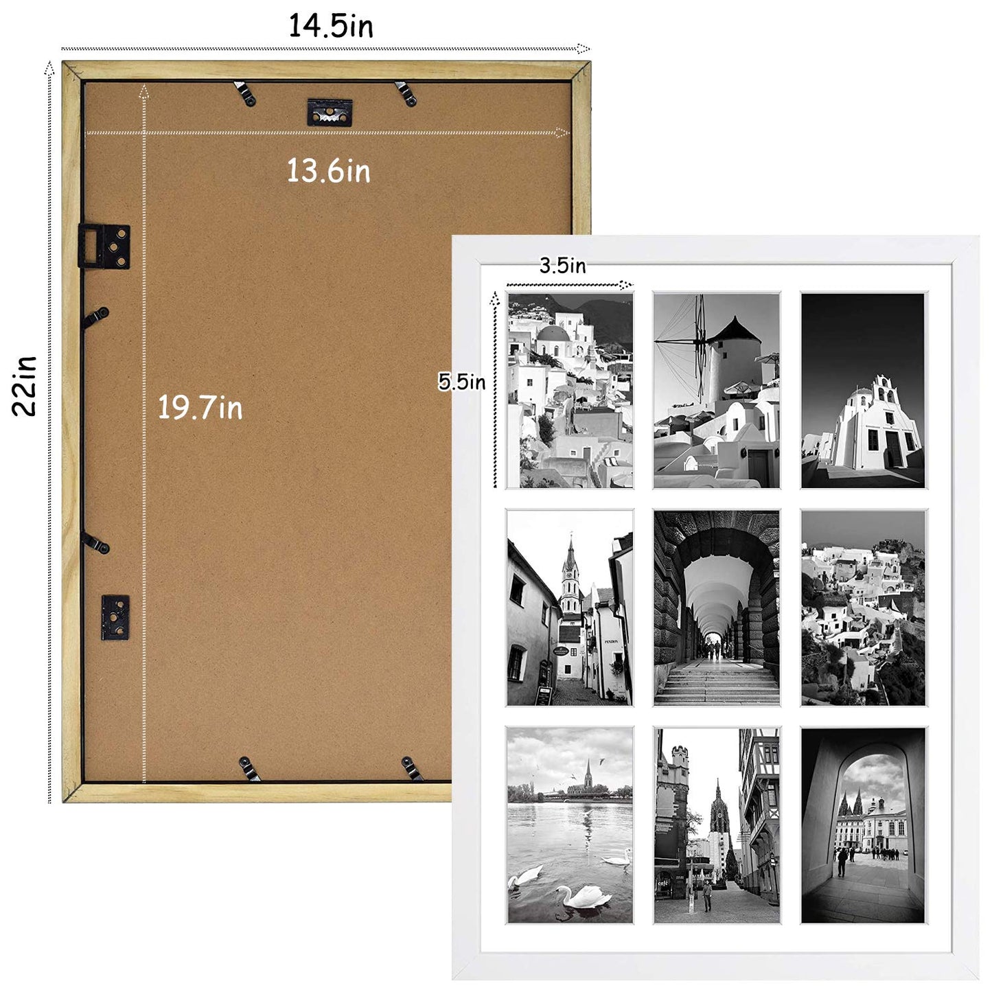 13.6x19.7 Wood Collage Frame with Real Glass and White Displays (9) 4x6 Pictures