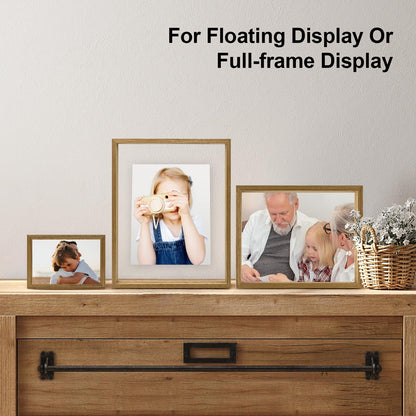 Floating Frames Set of 2, Double Glass Picture Frame, Made of Solid Wood Display Any Size Photo up to 11x14, Wall Mount or Tabletop Standing