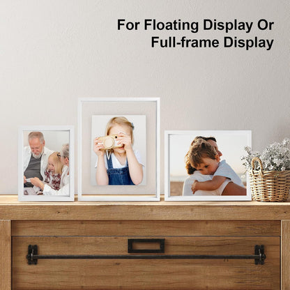 Floating Frames Set of 2, Double Glass Picture Frame, Made of Solid Wood Display Any Size Photo up to 11x14, Wall Mount or Tabletop Standing