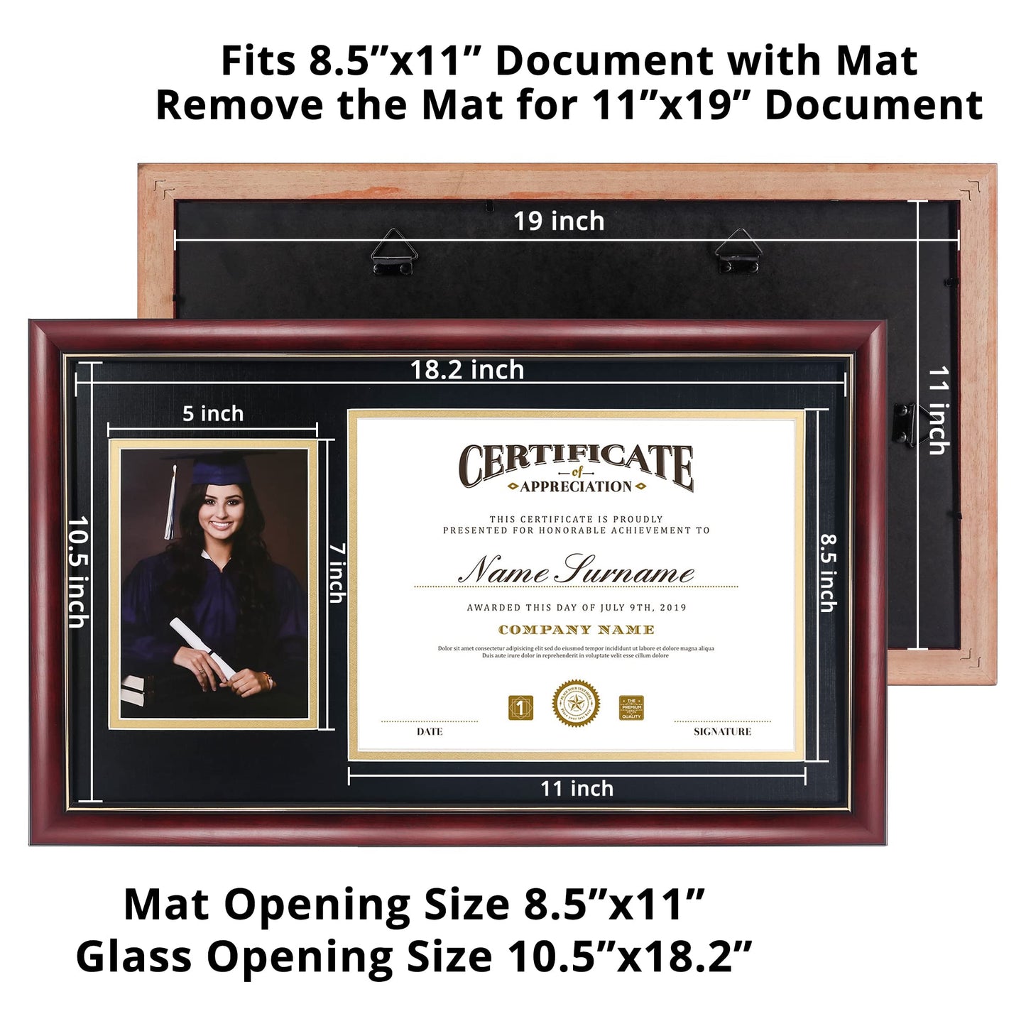 11x14 Diploma Frame 15x18 Certificate without Mat, Solid Wood & UV Protection Acrylic, Cherry Finish