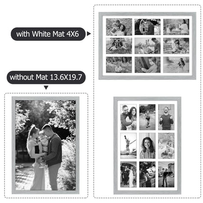 13.6x19.7 Wood Collage Frame with Real Glass and White Displays (9) 4x6 Pictures