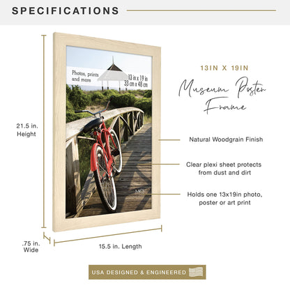 Museum Poster Frame Medium Oak, Vertical & Horizontal Wall Hanging Large Picture Frame for Photos, Posters & Art Prints