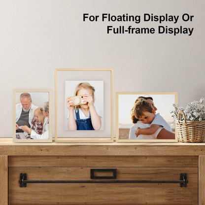 Floating Frames Set of 2, Double Glass Picture Frame, Made of Solid Wood Display Any Size Photo up to 11x14, Wall Mount or Tabletop Standing