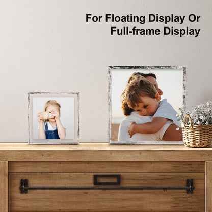 Floating Frames Set of 2, Double Glass Picture Frame, Made of Solid Wood Display Any Size Photo up to 11x14, Wall Mount or Tabletop Standing