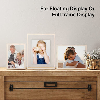 Floating Frames Set of 2, Double Glass Picture Frame, Made of Solid Wood Display Any Size Photo up to 11x14, Wall Mount or Tabletop Standing