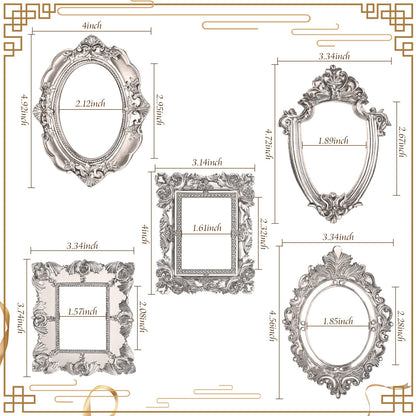 5 Pieces Vintage Resin Picture Frame Antique Photo Frames, Jewelry Display Frame DIY NO GLASS or BACKING