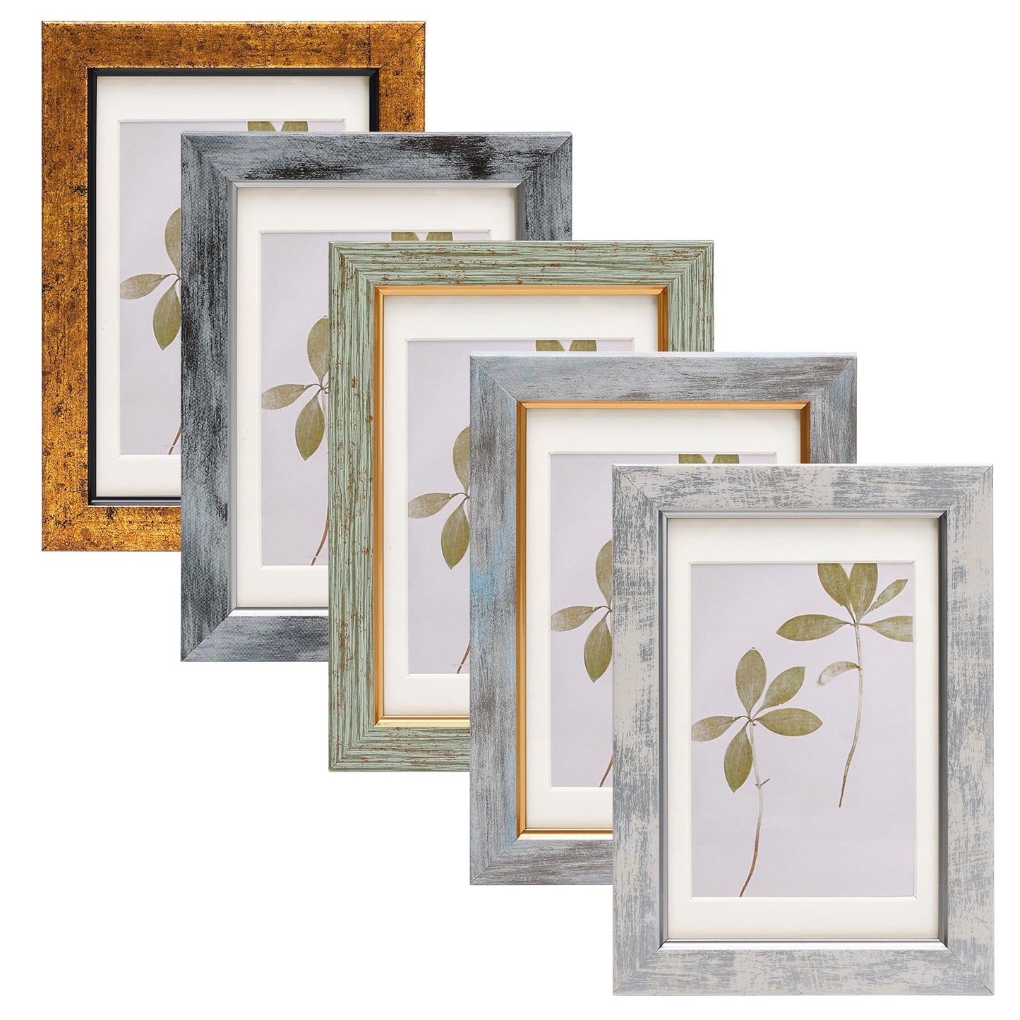 5×7 Picture Frame Set of 5,Vintage Photo Frame, Rustic Retro Picture Frame with Tempered Glass, Walls and Tabletop Placement