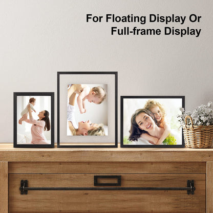 Floating Frames Set of 2, Double Glass Picture Frame, Made of Solid Wood Display Any Size Photo up to 11x14, Wall Mount or Tabletop Standing