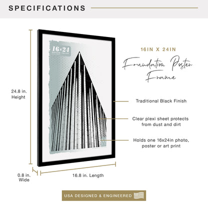 Foundation Poster Frame Traditional Brass, Vertical & Horizontal Wall Hanging Large Picture Frame for Photos, Posters & Art Prints