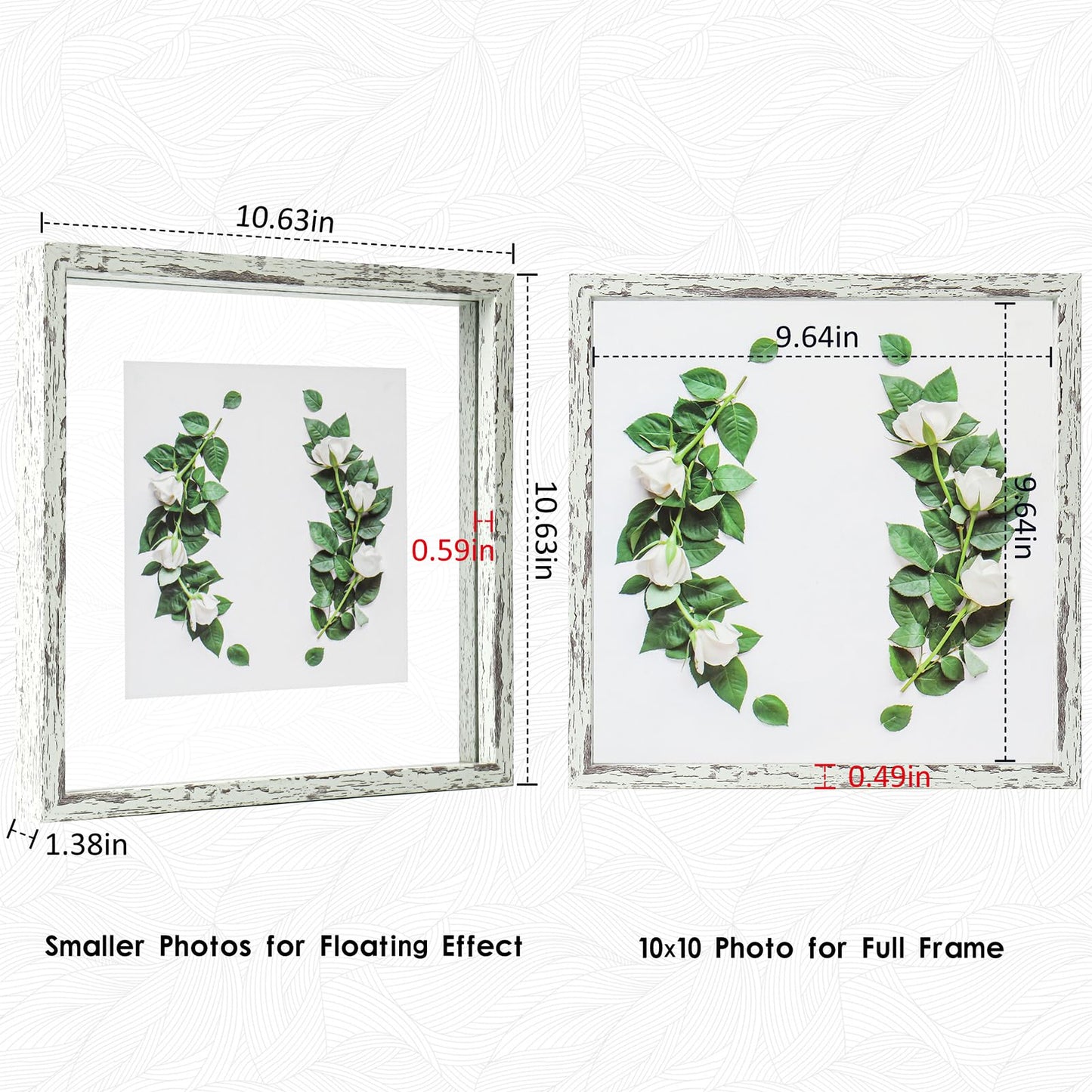 Floating Frame Set of 2, Double Glass Rustic Photo Frame for Wall Hanging or Tabletop, Display 4x6 or 3x5 Photo for Floating Effect