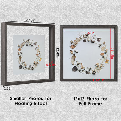 Floating Frame Set of 2, Double Glass Rustic Photo Frame for Wall Hanging or Tabletop, Display 4x6 or 3x5 Photo for Floating Effect