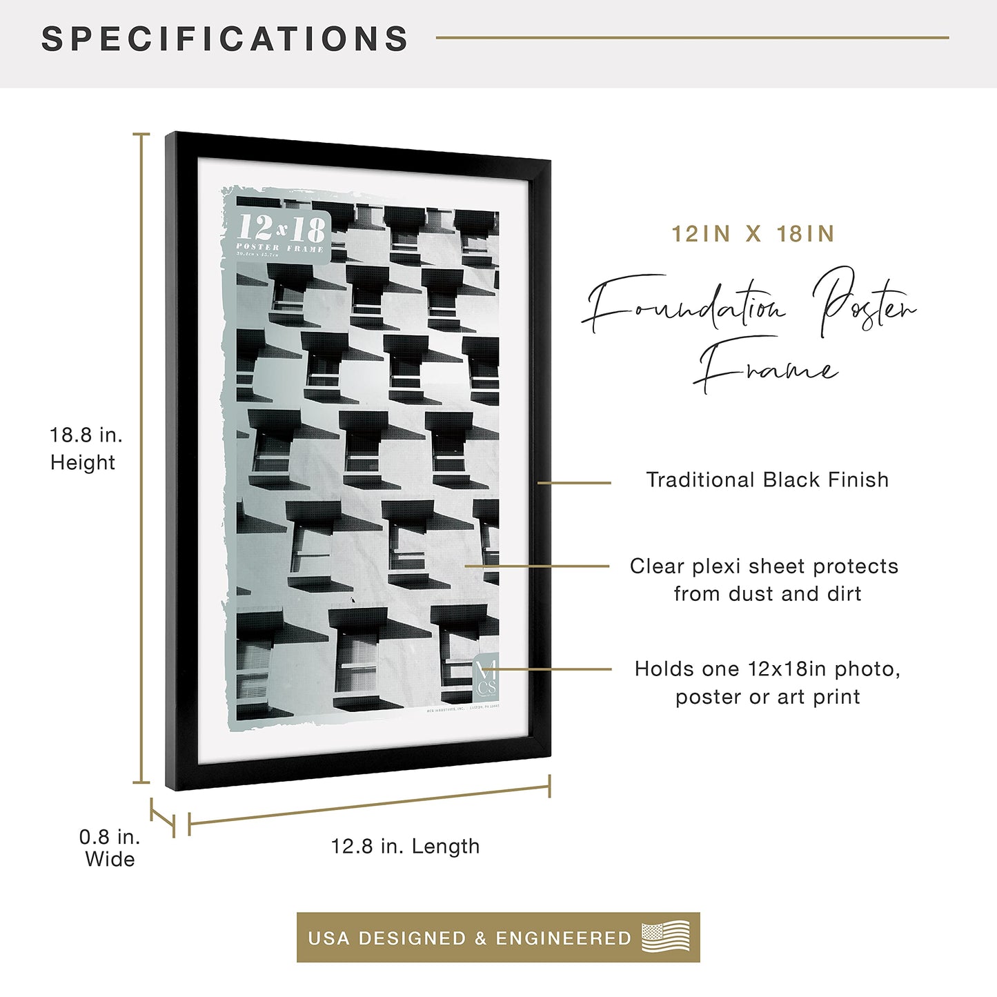 Foundation Poster Frame Traditional Brass, Vertical & Horizontal Wall Hanging Large Picture Frame for Photos, Posters & Art Prints