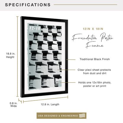 Foundation Poster Frame Traditional Brass, Vertical & Horizontal Wall Hanging Large Picture Frame for Photos, Posters & Art Prints