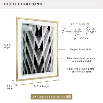 Foundation Poster Frame Traditional Brass, Vertical & Horizontal Wall Hanging Large Picture Frame for Photos, Posters & Art Prints