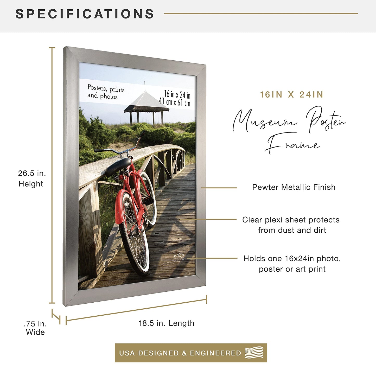 Museum Poster Frame Medium Oak, Vertical & Horizontal Wall Hanging Large Picture Frame for Photos, Posters & Art Prints