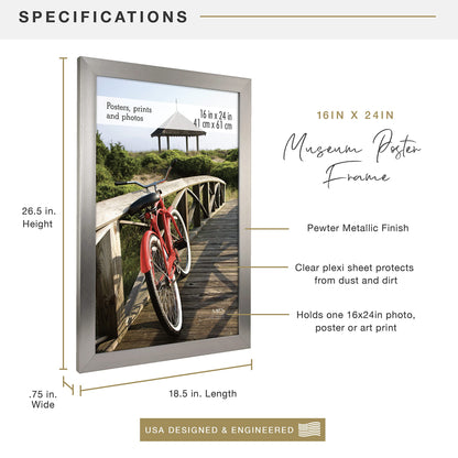 Museum Poster Frame Medium Oak, Vertical & Horizontal Wall Hanging Large Picture Frame for Photos, Posters & Art Prints