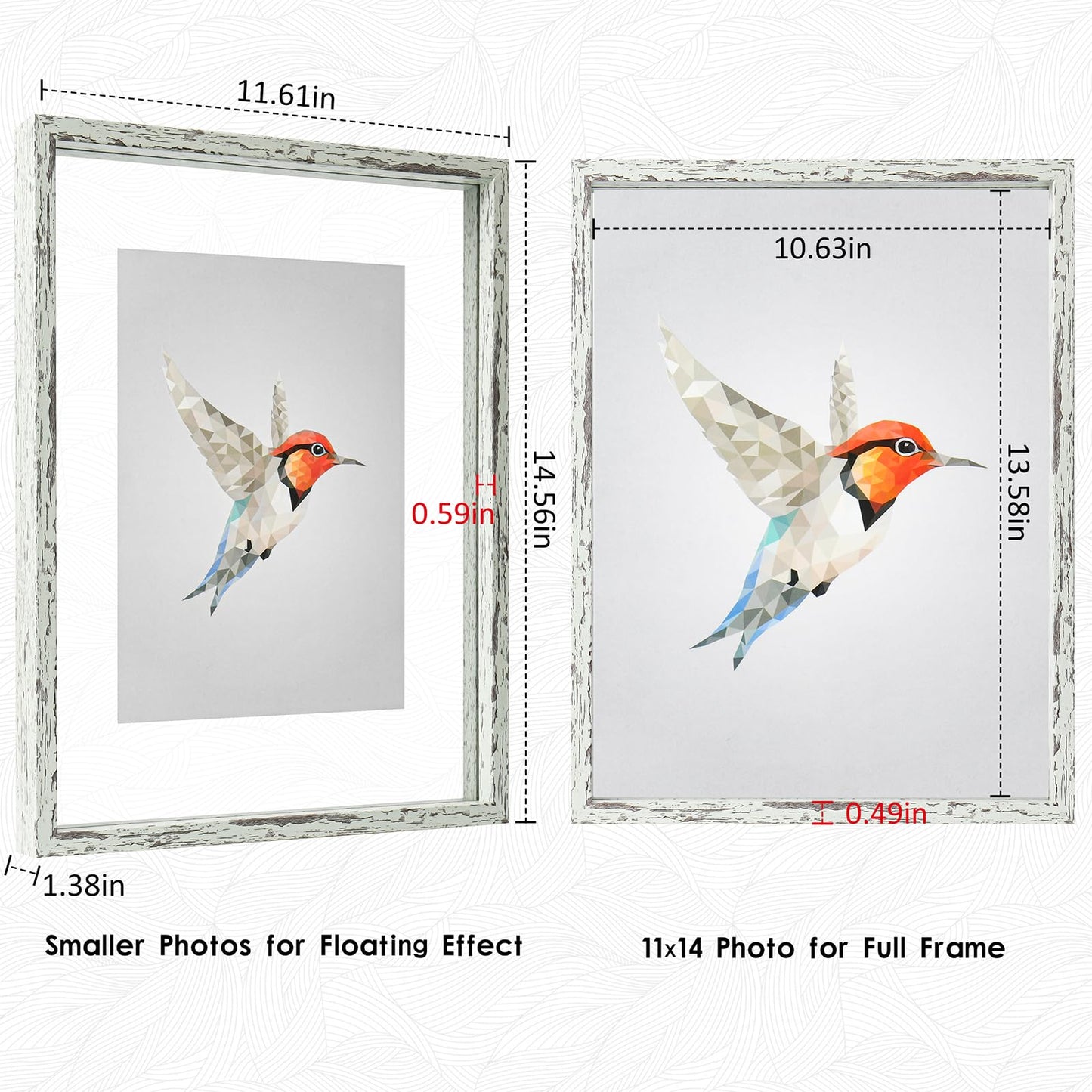 Floating Frame Set of 2, Double Glass Rustic Photo Frame for Wall Hanging or Tabletop, Display 4x6 or 3x5 Photo for Floating Effect