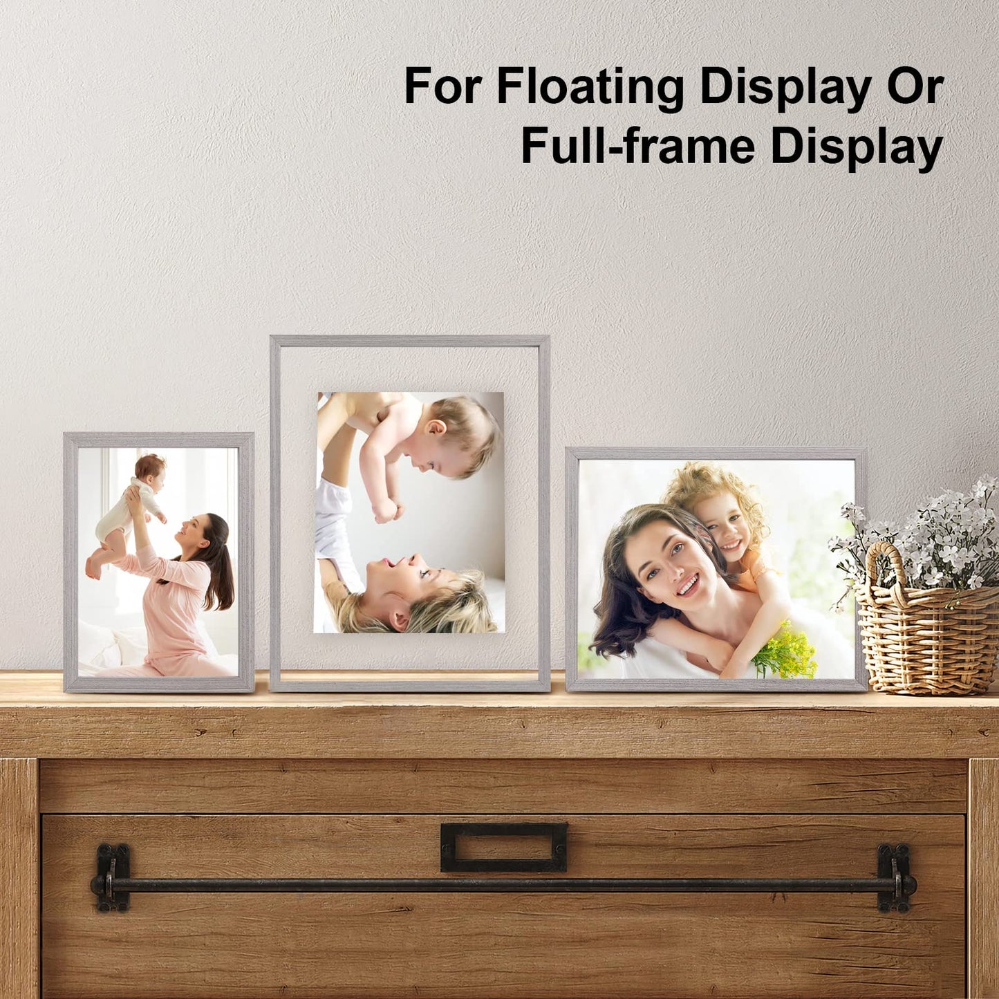 Floating Frames Set of 2, Double Glass Picture Frame, Made of Solid Wood Display Any Size Photo up to 11x14, Wall Mount or Tabletop Standing