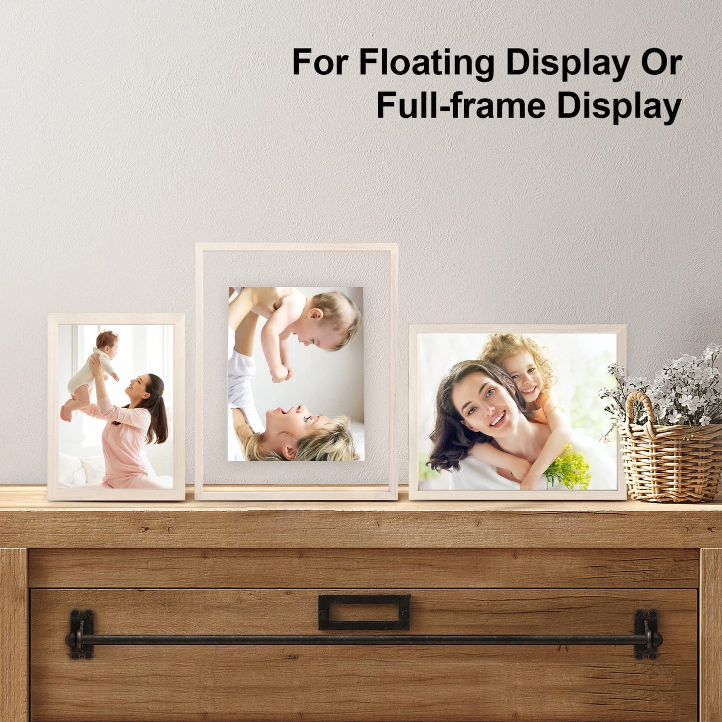 Floating Frames Set of 2, Double Glass Picture Frame, Made of Solid Wood Display Any Size Photo up to 11x14, Wall Mount or Tabletop Standing