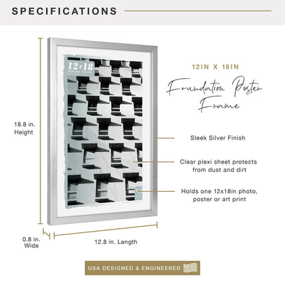 Foundation Poster Frame Traditional Brass, Vertical & Horizontal Wall Hanging Large Picture Frame for Photos, Posters & Art Prints