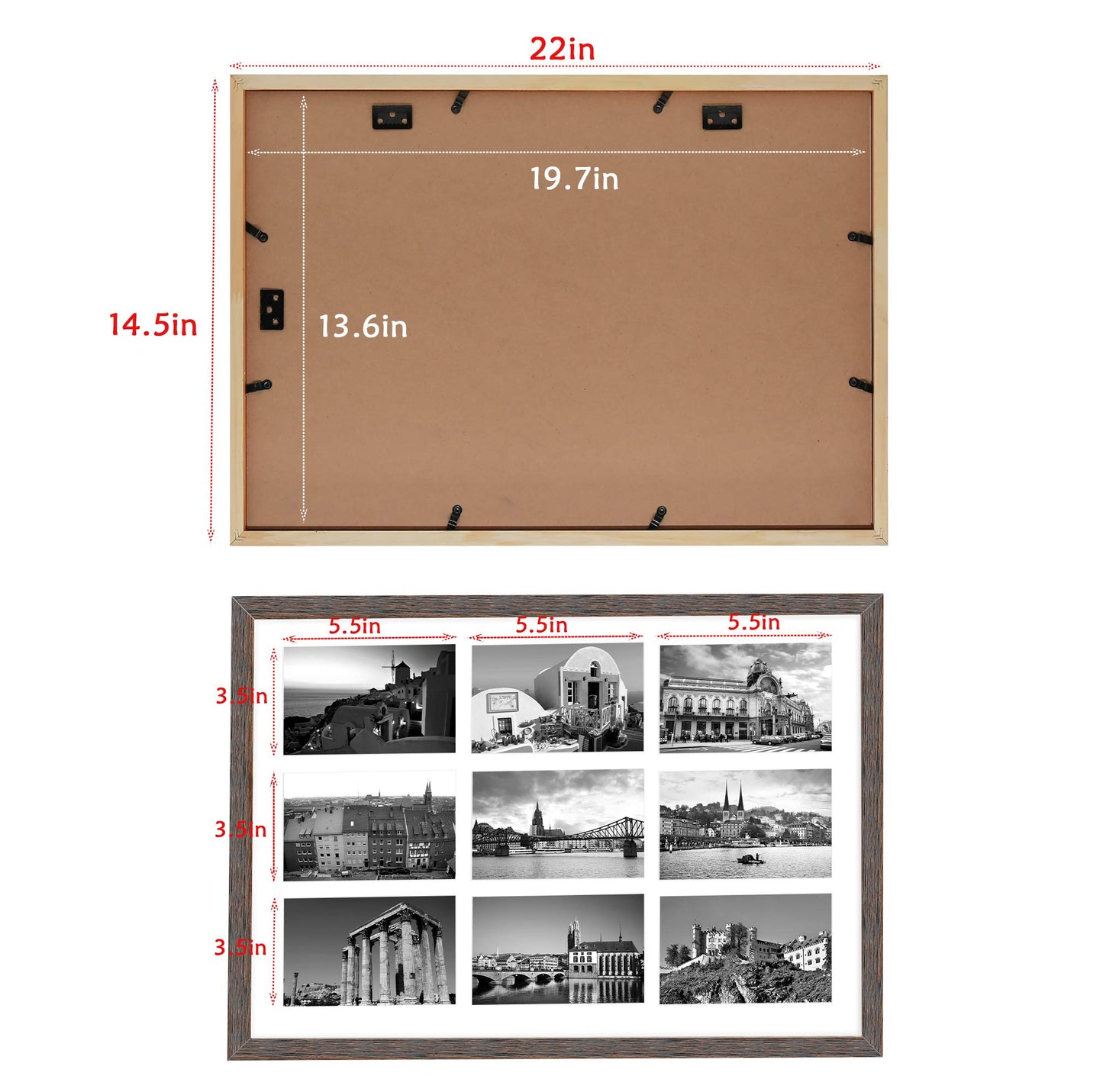 13.6x19.7 Wood Collage Frame with Real Glass and White Displays (9) 4x6 Pictures