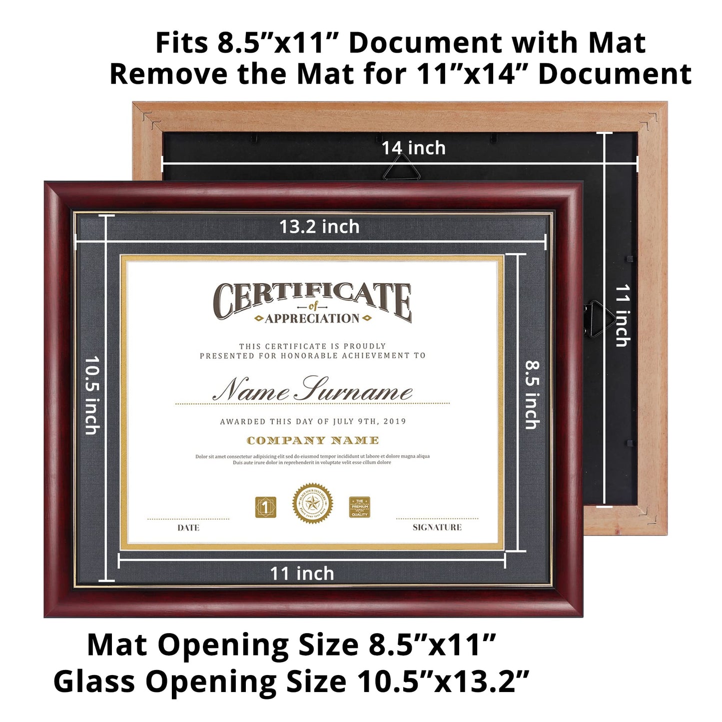 11x14 Diploma Frame 15x18 Certificate without Mat, Solid Wood & UV Protection Acrylic, Cherry Finish