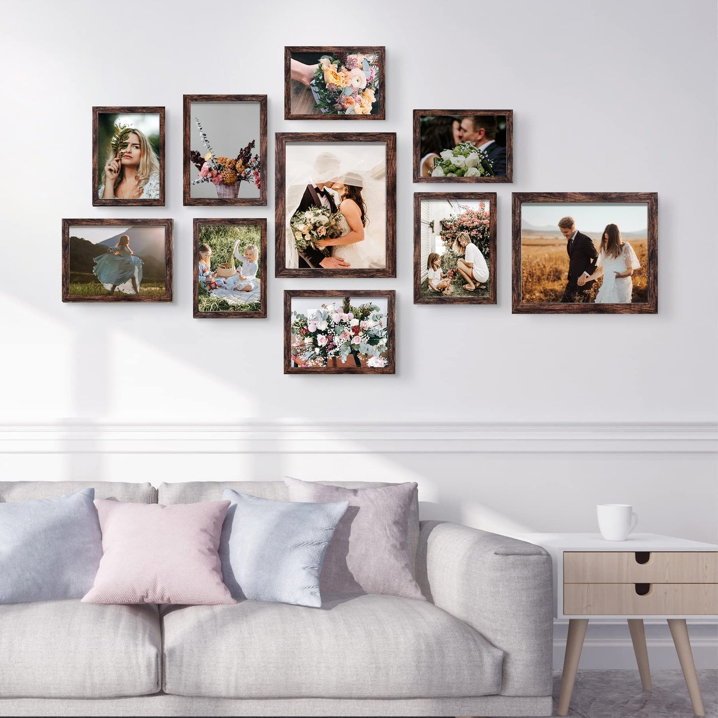 Picture Frame Set 10-Pack, Gallery Wall Frame Collage with 8x10 5x7 4x6 Frames in 3 Different Finishes