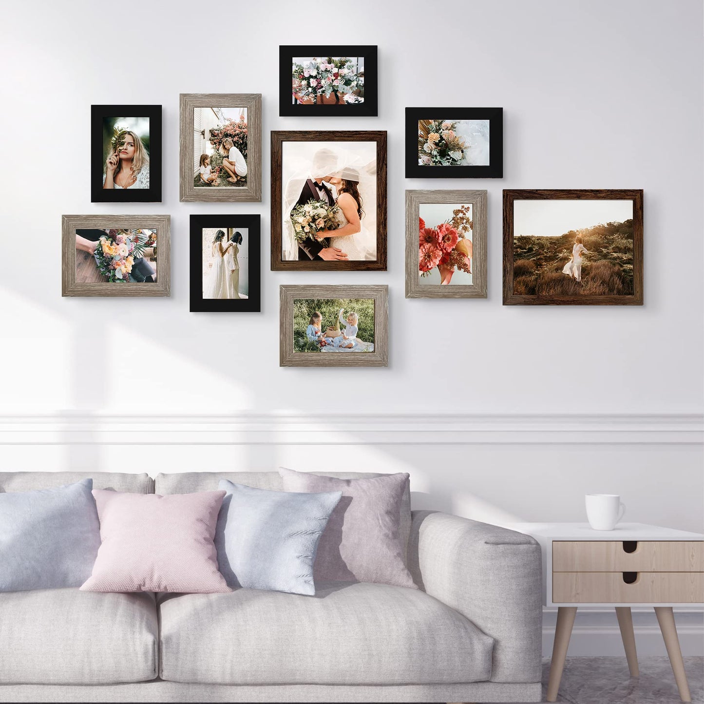 Picture Frame Set 10-Pack, Gallery Wall Frame Collage with 8x10 5x7 4x6 Frames in 3 Different Finishes