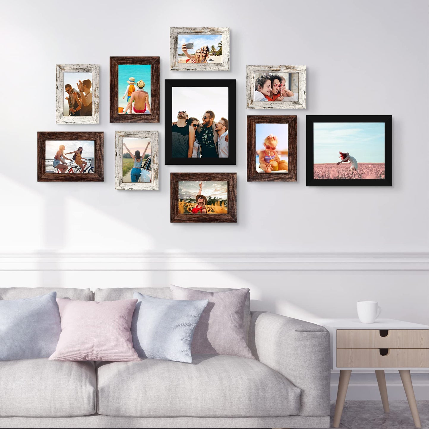 Picture Frame Set 10-Pack, Gallery Wall Frame Collage with 8x10 5x7 4x6 Frames in 3 Different Finishes