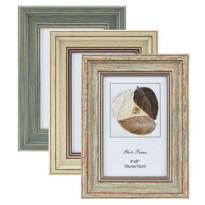 3 Pack Picture Frames Farmhouse Rustic Vintage Distressed Wood Grain Photo Frame with Tempered Glass for Table Top Display and Wall Hanging