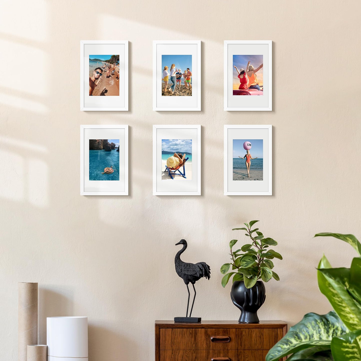 Picture Frame Set of 5, Display Pictures with Mat Without Mat, Wall Gallery Photo Frames