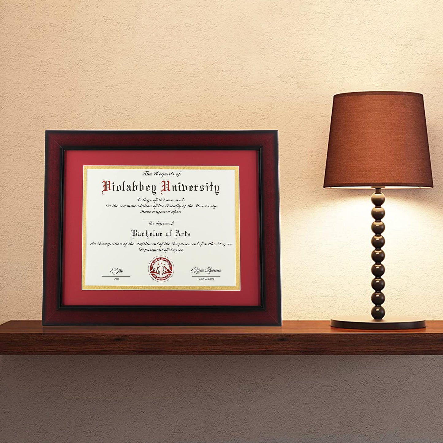 11x14 Diploma Frame with Double Mat for 8.5x11 Documents & Certificates, Smooth Cherry Wood Grain Finish, Wall Mounting & Tabletop Display, Tempered Glass