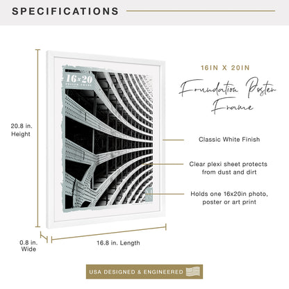 Foundation Poster Frame Traditional Brass, Vertical & Horizontal Wall Hanging Large Picture Frame for Photos, Posters & Art Prints