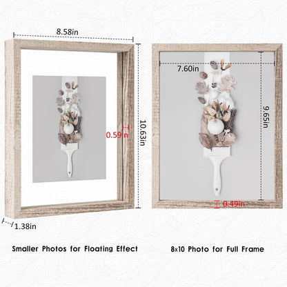 Floating Frame Set of 2, Double Glass Rustic Photo Frame for Wall Hanging or Tabletop, Display 4x6 or 3x5 Photo for Floating Effect