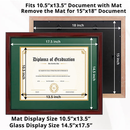 11x14 Diploma Frame 15x18 Certificate without Mat, Solid Wood & UV Protection Acrylic, Cherry Finish