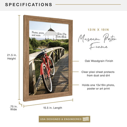 Museum Poster Frame Medium Oak, Vertical & Horizontal Wall Hanging Large Picture Frame for Photos, Posters & Art Prints