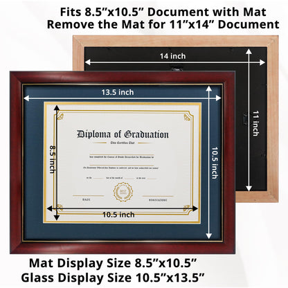 11x14 Diploma Frame 15x18 Certificate without Mat, Solid Wood & UV Protection Acrylic, Cherry Finish